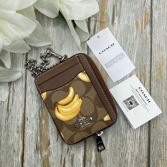 COACH Limited  Zip Card Case In Signature Canvas Banana Print Wallet Bag Purse - Picture 5 of 11